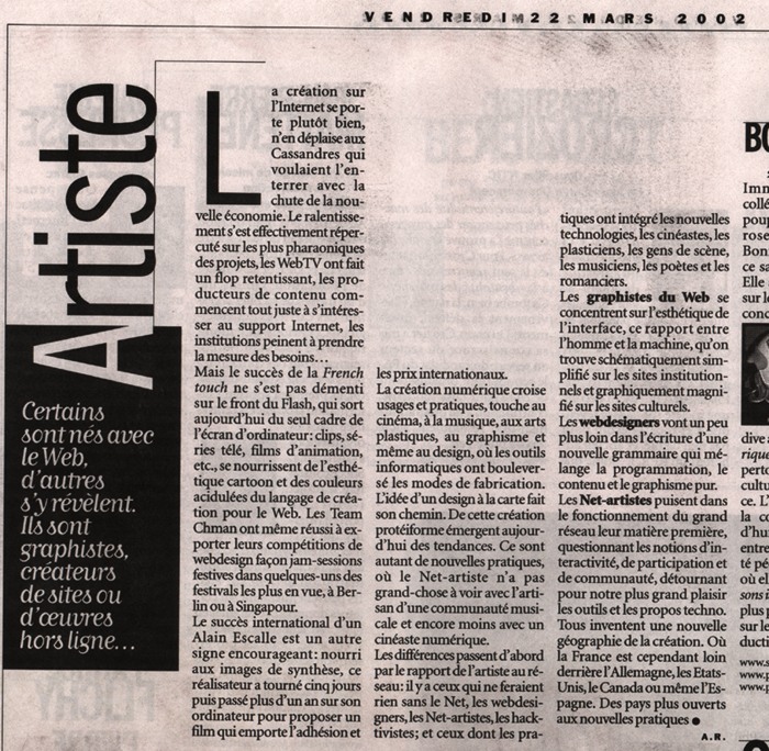 LIBÉRATION — archive Pressbook Alain Escalle, page 1